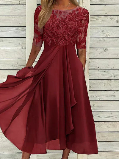 Sylvana - Tea-Length Lace Embroidered Dress