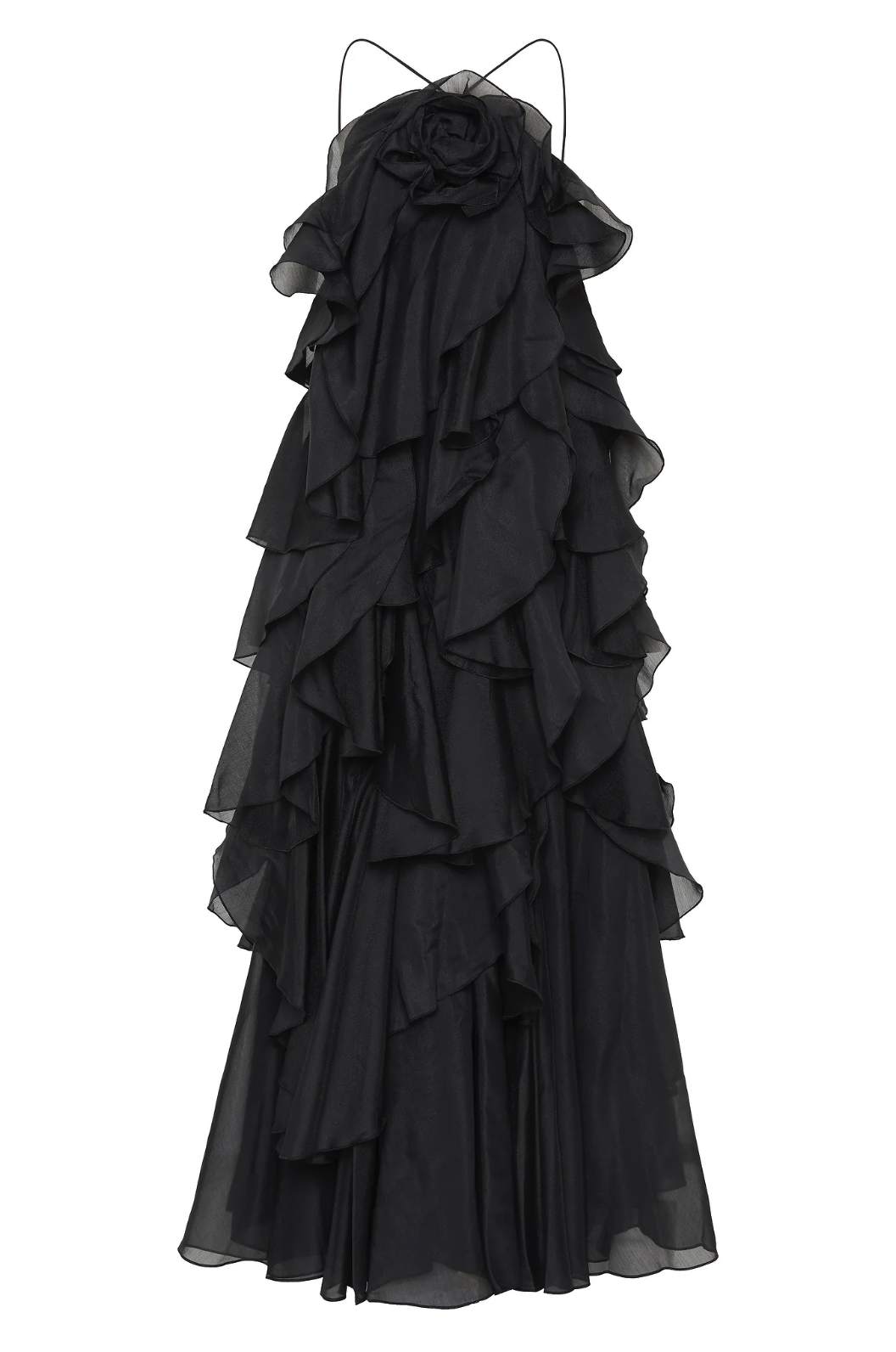 Nephele - Long Halter Ruffle Cocktail Dress